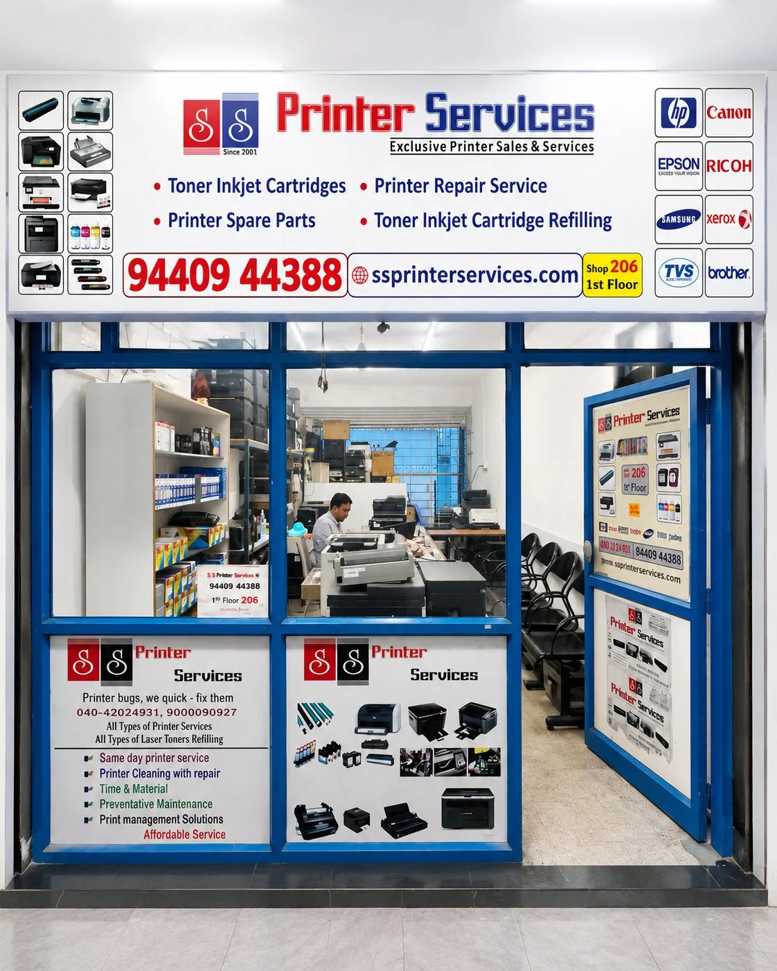 SS Printer Services shopfront in Hyderabad