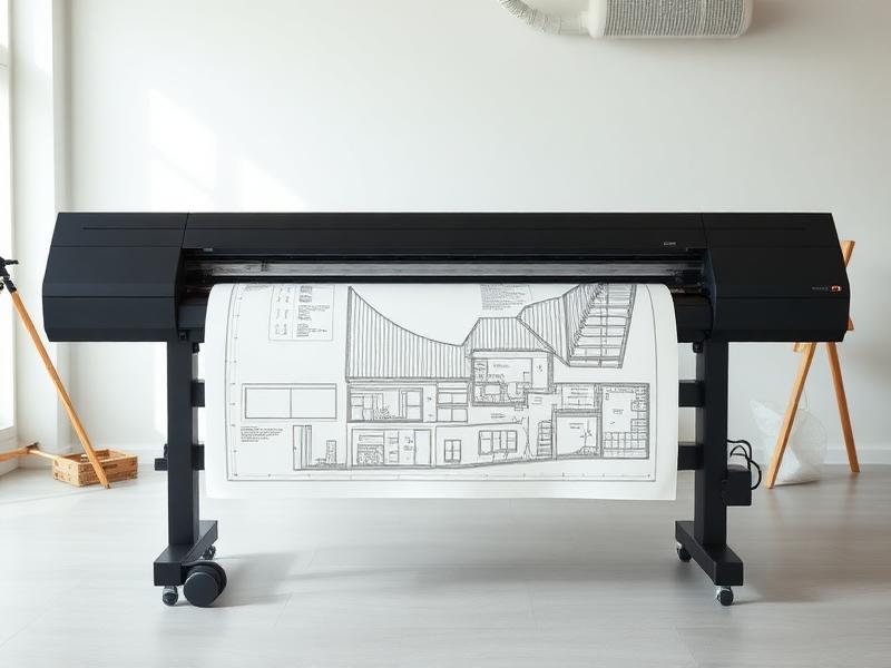 Large-format plotter printer printing a blueprint